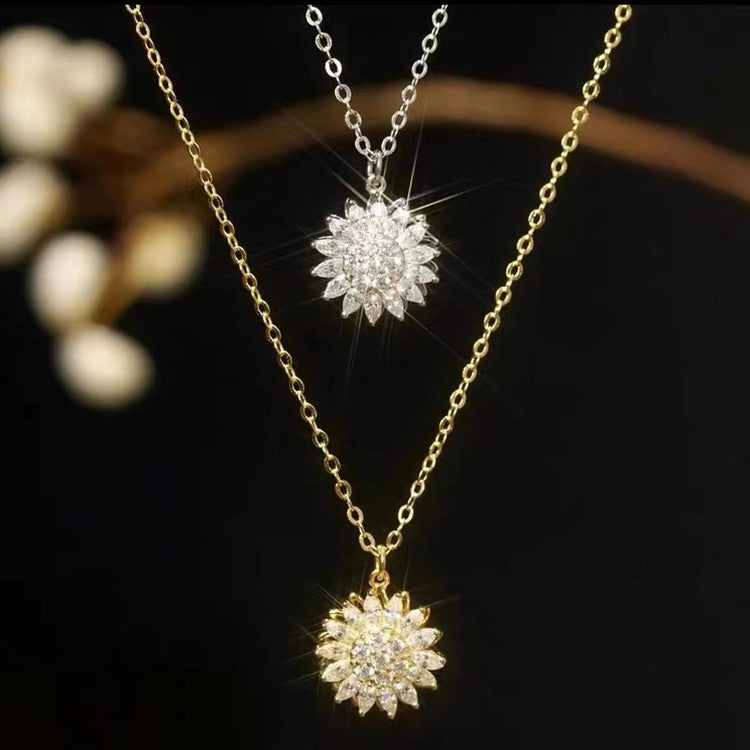 Collana Girasole Girevole Piena Di Diamanti (Spedizione Gratuita)